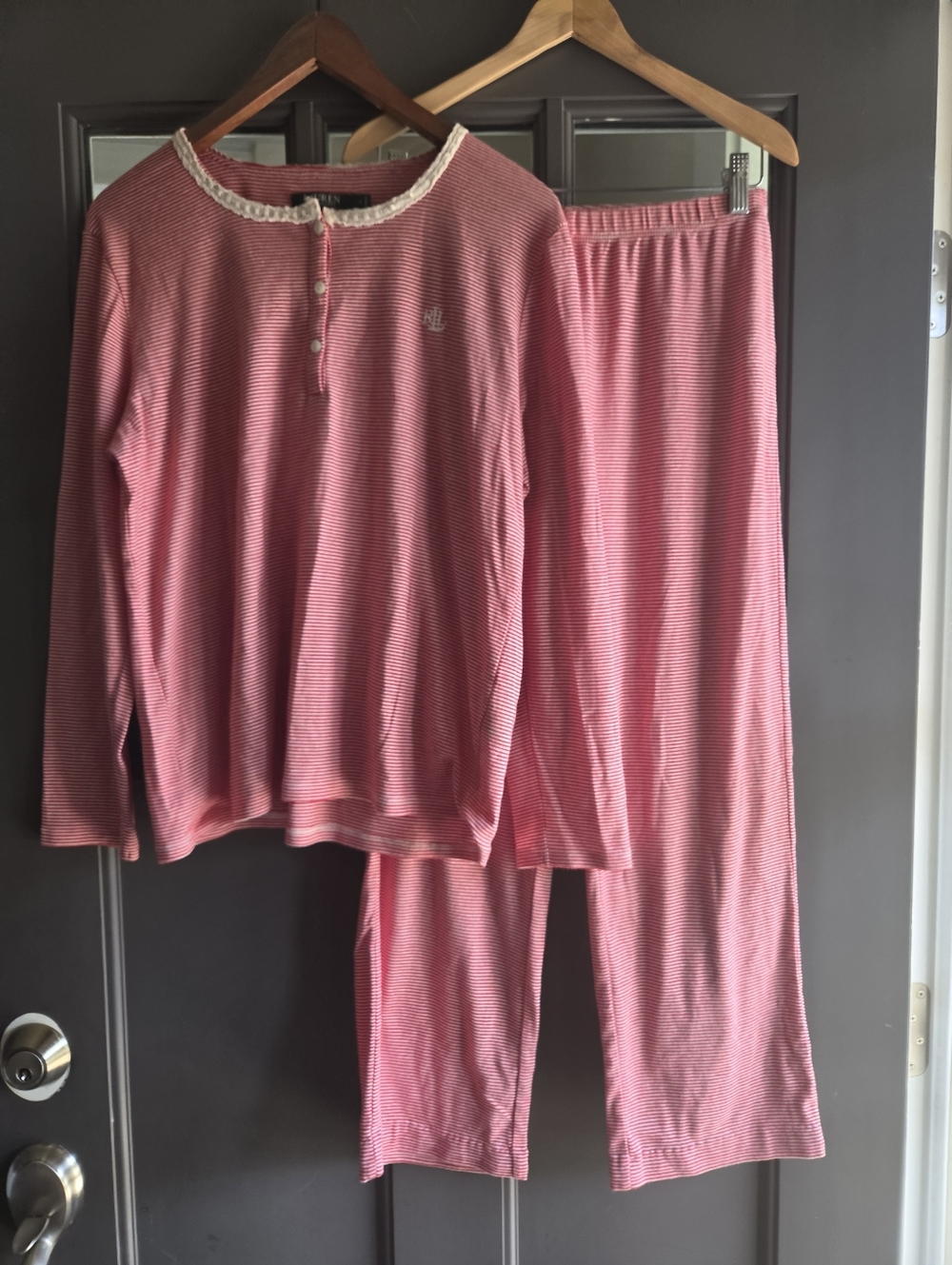 Lauren Ralph Lauren Red And White Striped Pajama Set